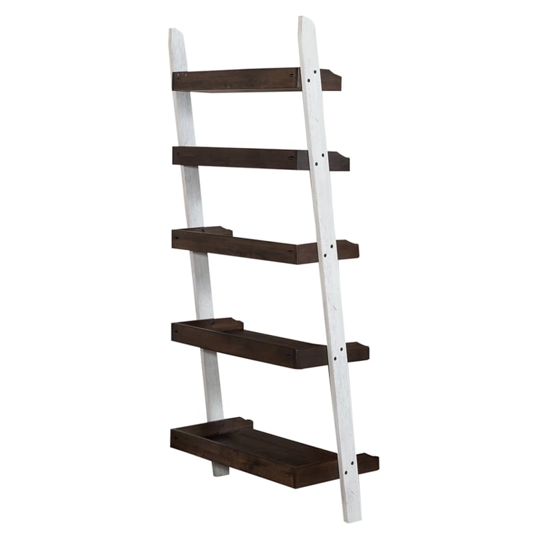 Scranton & Co Rubberwood White Leaning Bookcase with 5 Graduated Shelves