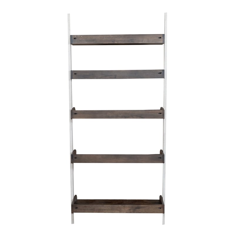Scranton & Co Rubberwood White Leaning Bookcase with 5 Graduated Shelves
