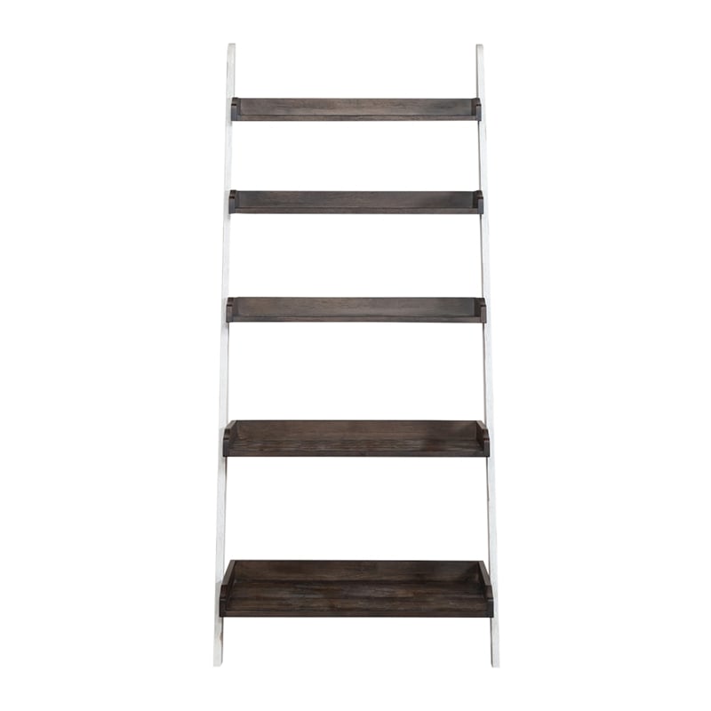 Scranton & Co Rubberwood White Leaning Bookcase with 5 Graduated Shelves