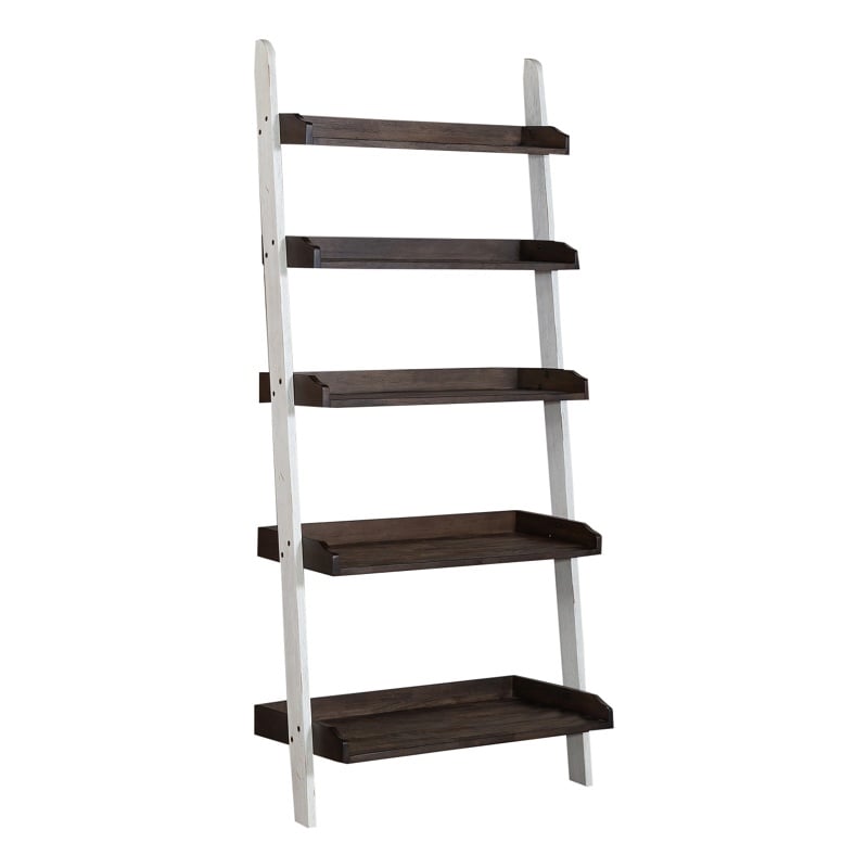 Scranton & Co Rubberwood White Leaning Bookcase with 5 Graduated Shelves
