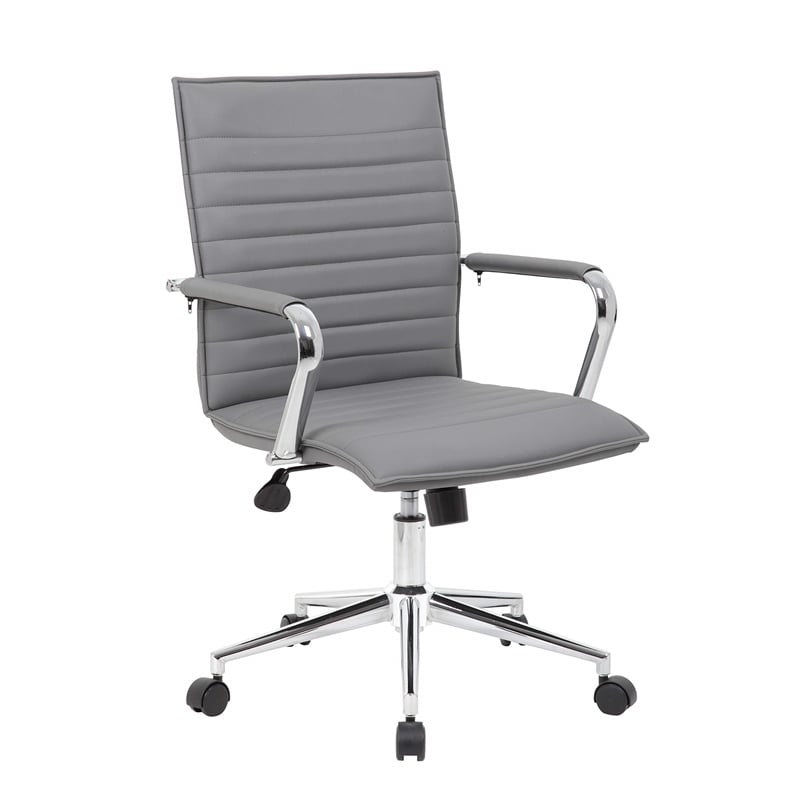Scranton & Co Ribbed Back Adjustable Office Chair with Chrome Arms in Gray