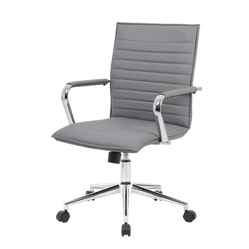 Scranton & Co Ribbed Back Adjustable Office Chair with Chrome Arms in Gray