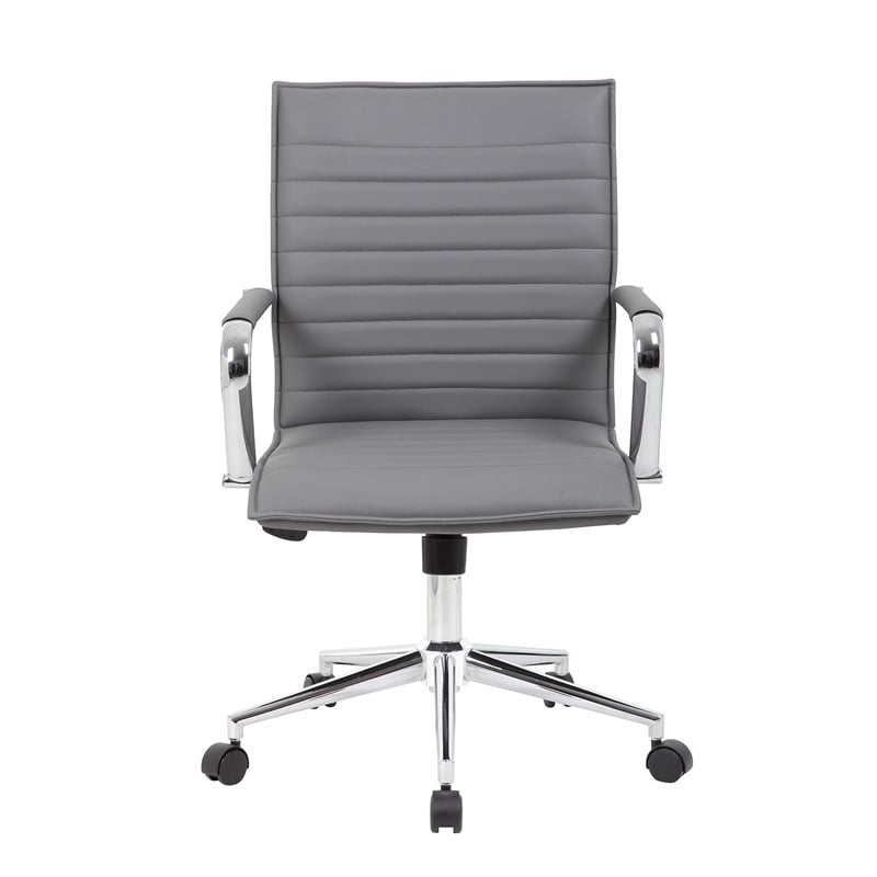 Scranton & Co Ribbed Back Adjustable Office Chair with Chrome Arms in Gray