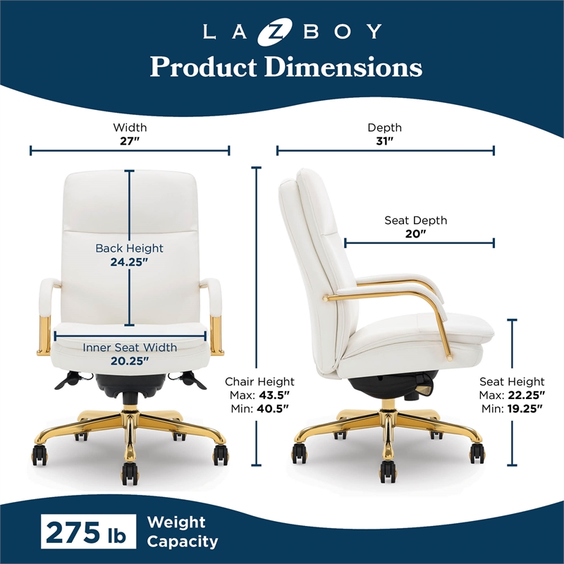Scranton & Co Executive Mid-Back Office Chair in Bonded Leather White and Gold