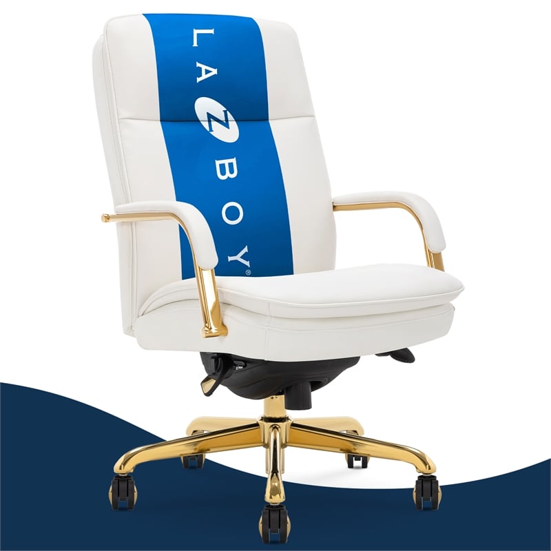 Scranton & Co Executive Mid-Back Office Chair in Bonded Leather White and Gold