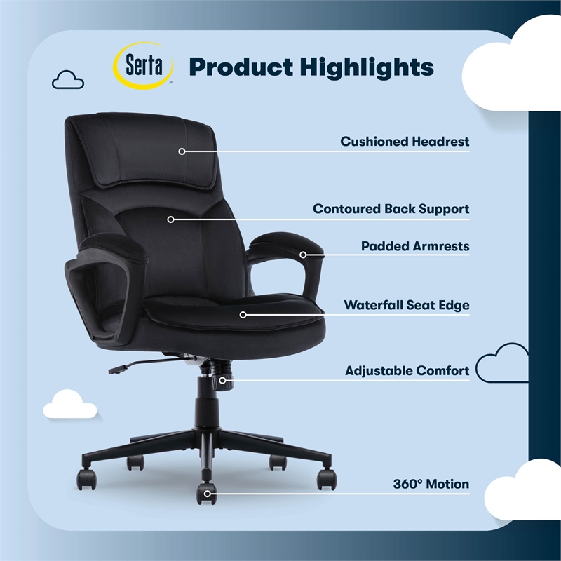 Scranton & Co Executive Office Chair Padded Armrests in Black Velvet