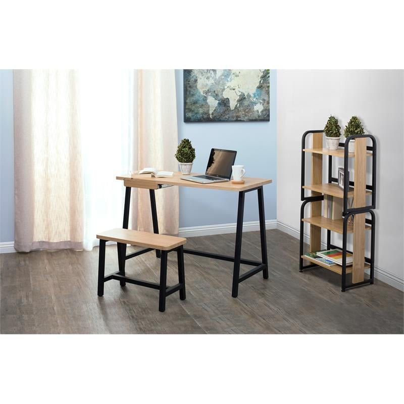 Scranton & Co 2-Piece Metal Writing Desk and Bench with Pencil Drawer in Ash