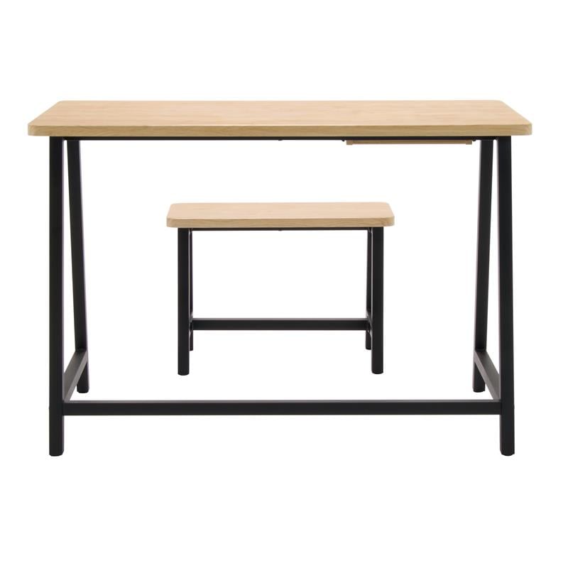 Scranton & Co 2-Piece Metal Writing Desk and Bench with Pencil Drawer in Ash