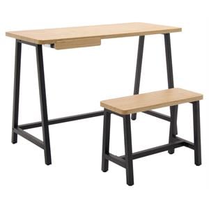 Scranton & Co 2-Piece Metal Writing Desk and Bench with Pencil Drawer in Ash