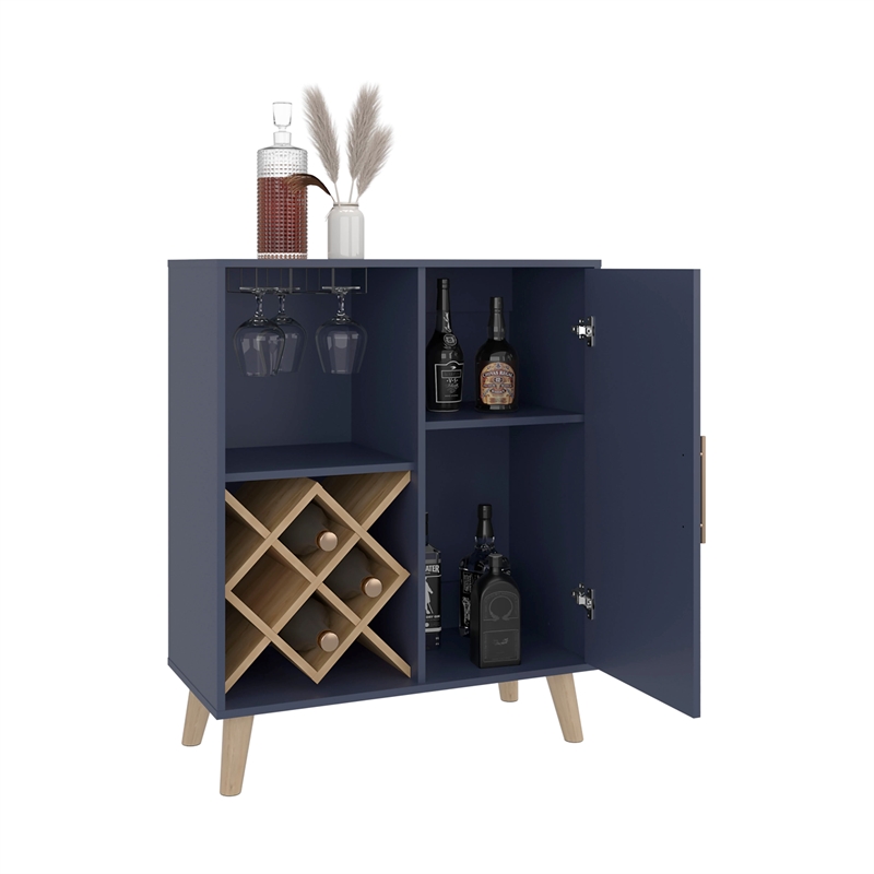 Scranton & Co Low Bar Cabinet with Open Storage in Blue and Walnut