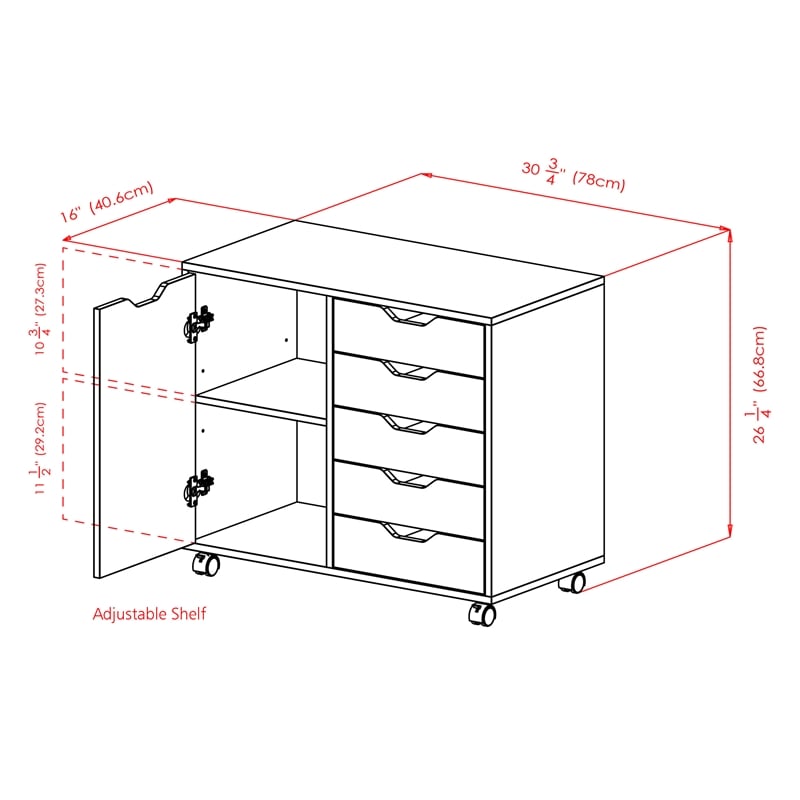 Scranton & Co Mobile 5-Drawer Storage Cabinet with Side Compartments in White
