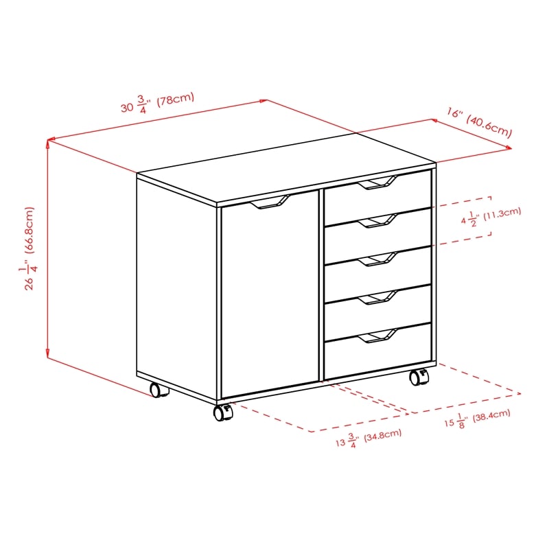 Scranton & Co Mobile 5-Drawer Storage Cabinet with Side Compartments in White
