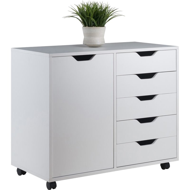 Scranton & Co Mobile 5-Drawer Storage Cabinet with Side Compartments in White