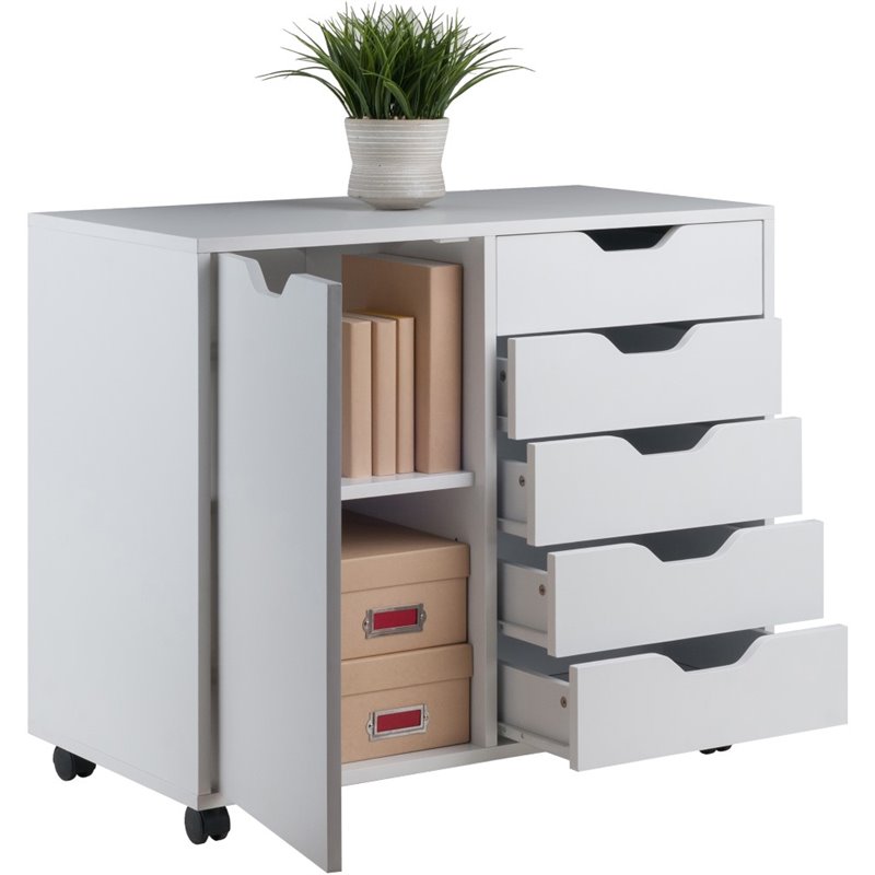 Scranton & Co Mobile 5-Drawer Storage Cabinet with Side Compartments in White