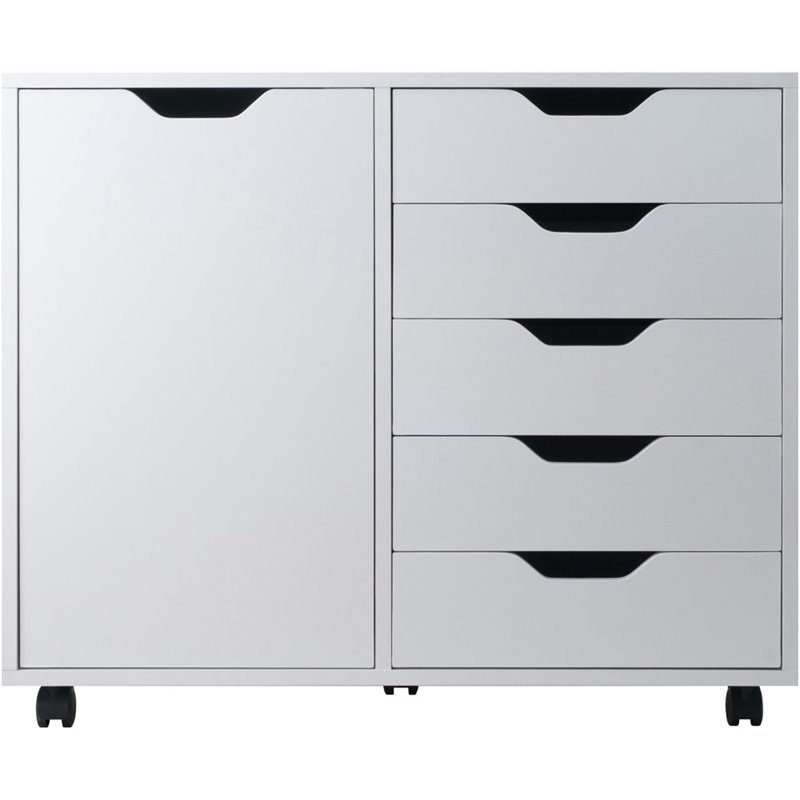 Scranton & Co Mobile 5-Drawer Storage Cabinet with Side Compartments in White