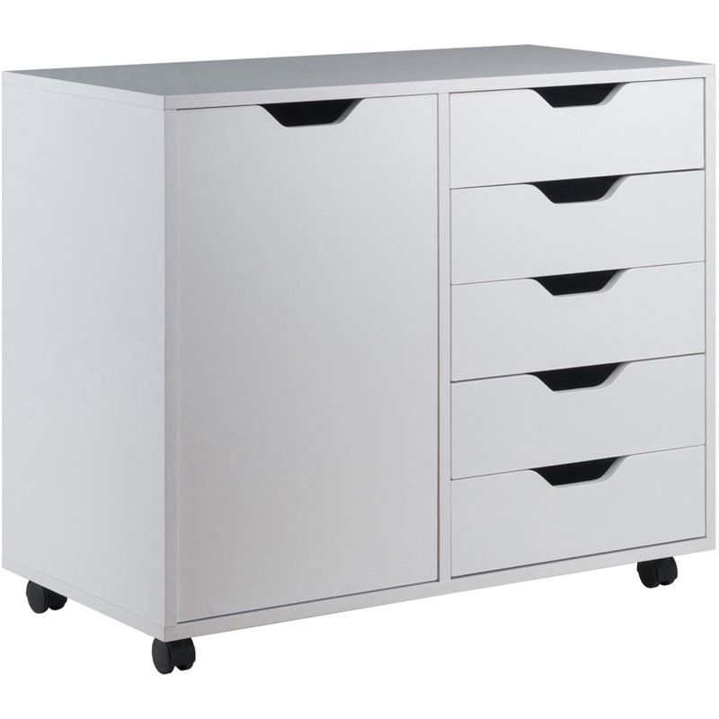 Scranton & Co Mobile 5-Drawer Storage Cabinet with Side Compartments in White