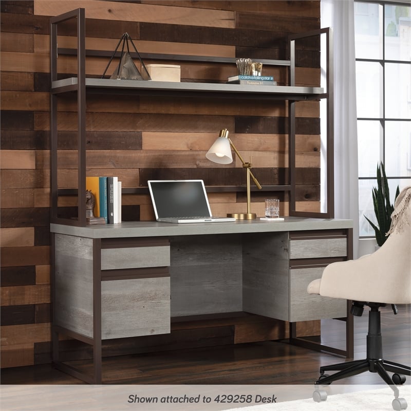 Scranton & Co Engineered Wood Desktop Hutch in Mystic Oak with Metal Frame