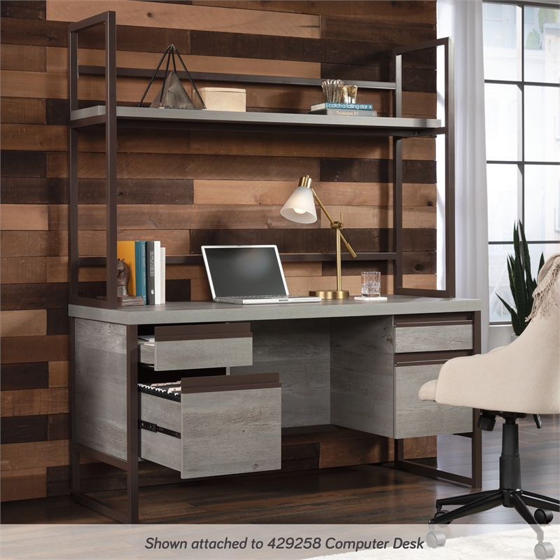 Scranton & Co Engineered Wood Desktop Hutch in Mystic Oak with Metal Frame