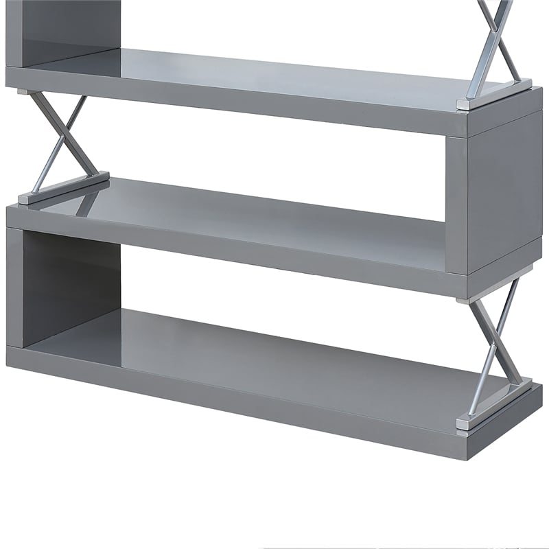 Scranton & Co 4-Shelf Glossy Gray Wood Bookcase with X Supports