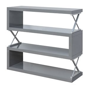Scranton & Co 4-Shelf Glossy Gray Wood Bookcase with X Supports