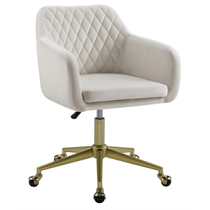 Scranton & Co Upholstered Office Chair with Gold Base and Wheels in Off White