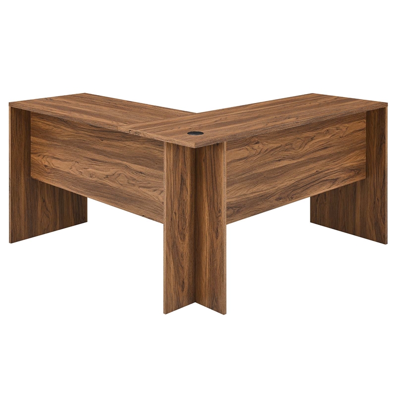 Scranton & Co MDF Wood L-Shaped Office Desk with Keyboard Tray in Walnut