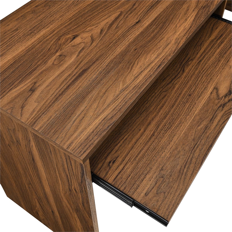 Scranton & Co MDF Wood L-Shaped Office Desk with Keyboard Tray in Walnut