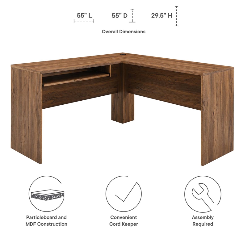 Scranton & Co MDF Wood L-Shaped Office Desk with Keyboard Tray in Walnut