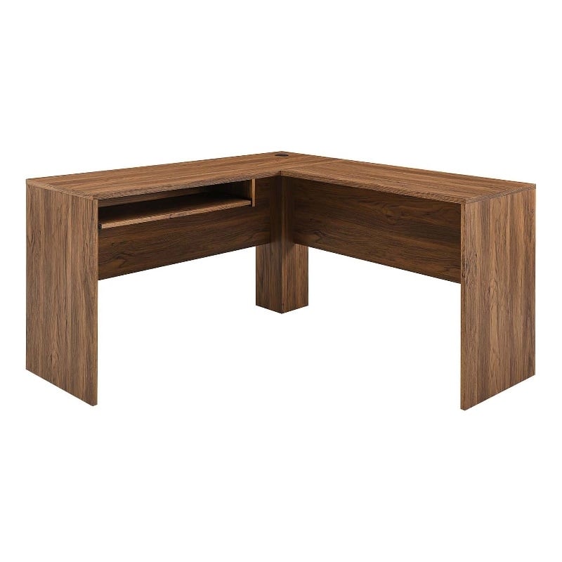 Scranton & Co MDF Wood L-Shaped Office Desk with Keyboard Tray in Walnut