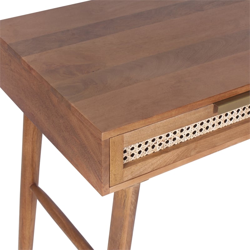 Scranton & Co Solid Wood Desk with Built-in Outlet and 2 Drawers in Brown