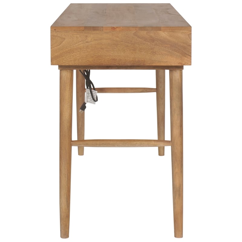 Scranton & Co Solid Wood Desk with Built-in Outlet and 2 Drawers in Brown