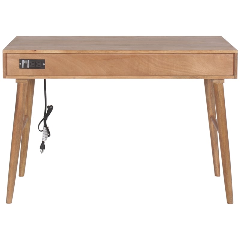 Scranton & Co Solid Wood Desk with Built-in Outlet and 2 Drawers in Brown