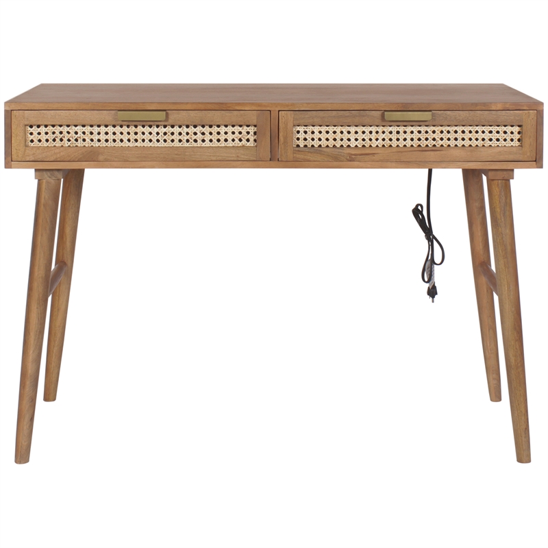Scranton & Co Solid Wood Desk with Built-in Outlet and 2 Drawers in Brown