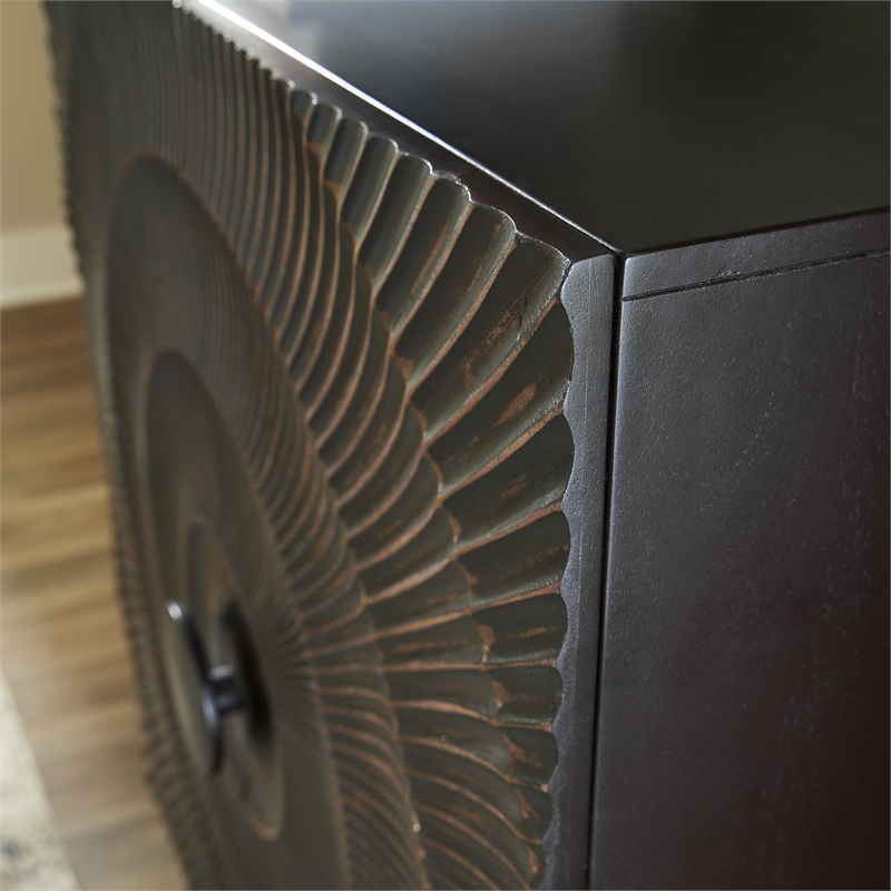 Scranton & Co Black Solid Wood Accent Cabinet with Carved Doors