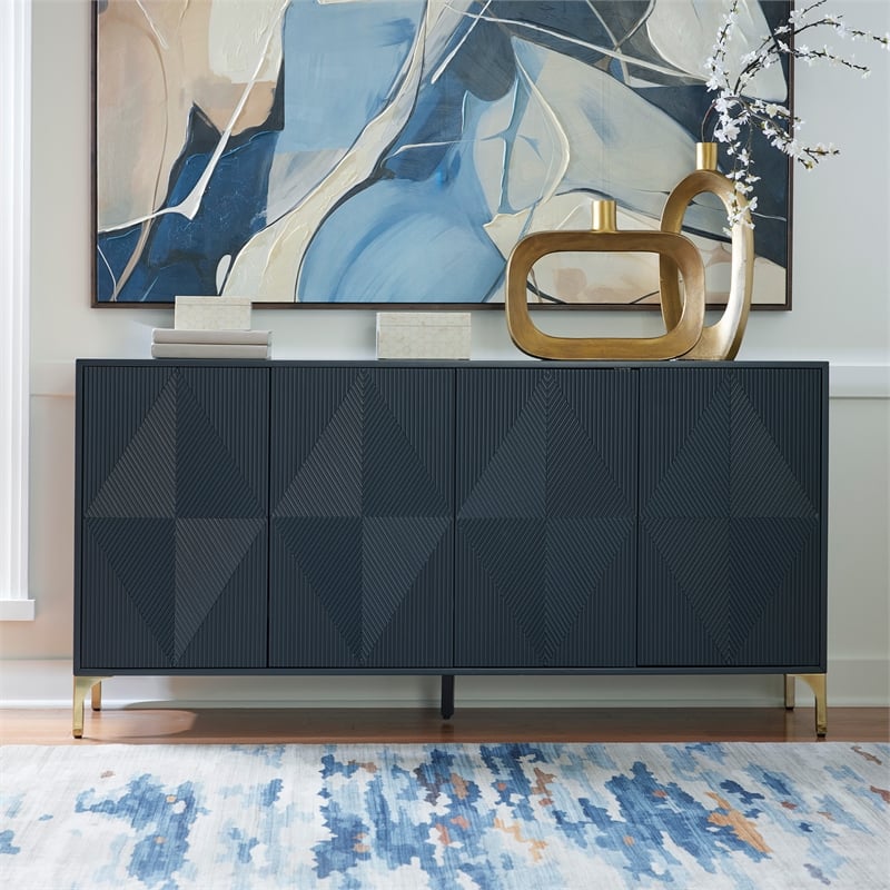 Scranton & Co Dark Blue Accent Cabinet with Goldtone Legs and 4 Doors