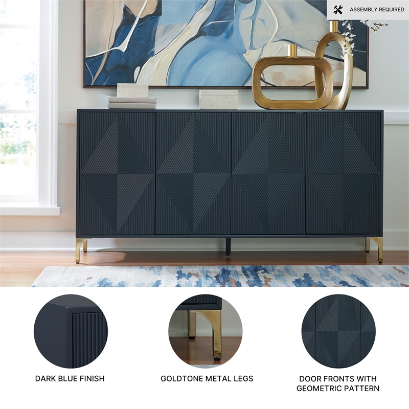 Scranton & Co Dark Blue Accent Cabinet with Goldtone Legs and 4 Doors
