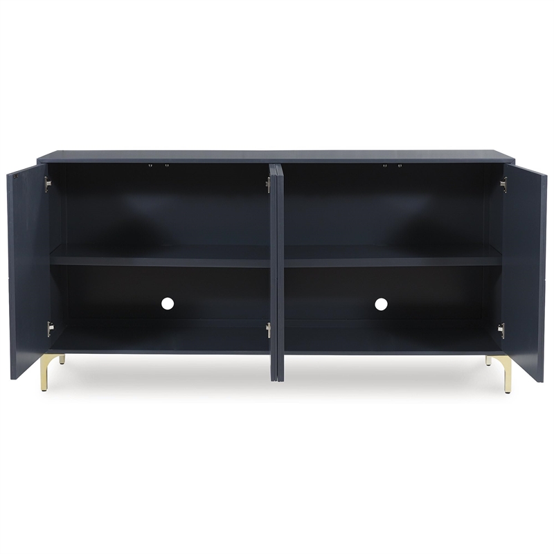Scranton & Co Dark Blue Accent Cabinet with Goldtone Legs and 4 Doors