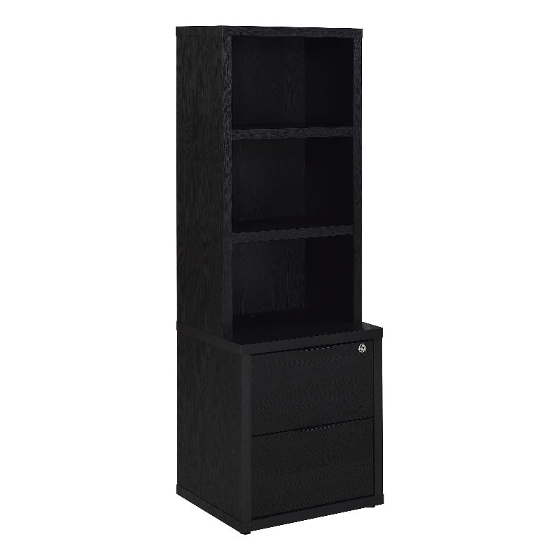 Scranton & Co 3-Shelf Bookcase with USB Charging and Locking Drawer in Black