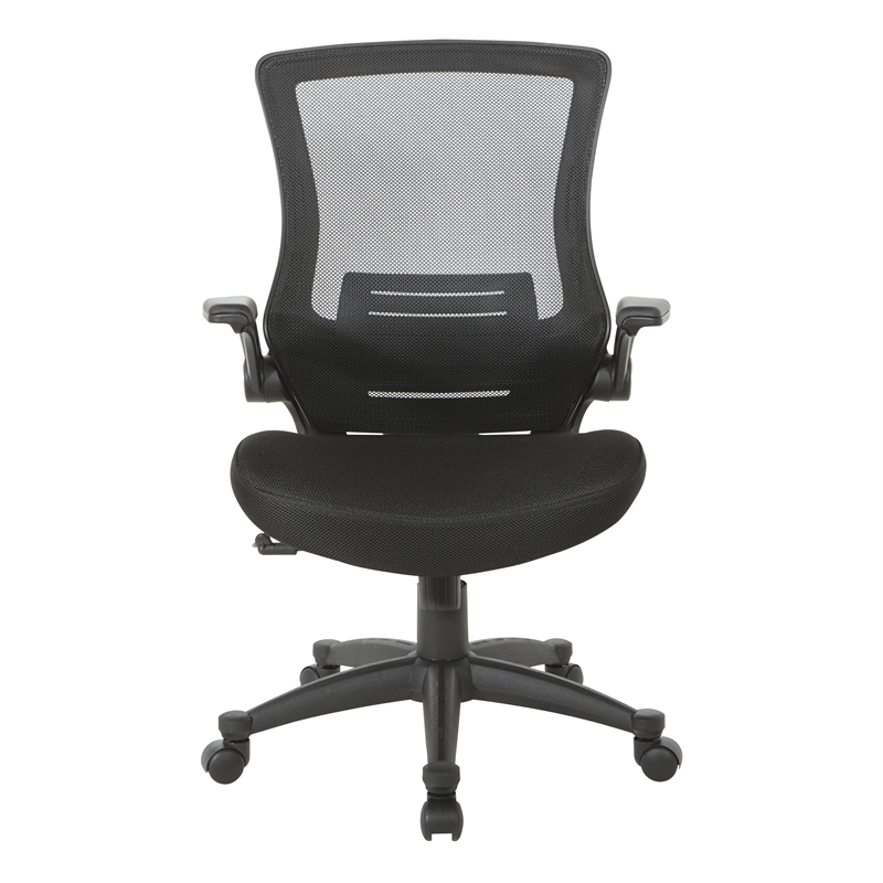 Scranton & Co Mesh Back Manager's Chair with PU Padded Flip Arms in Black