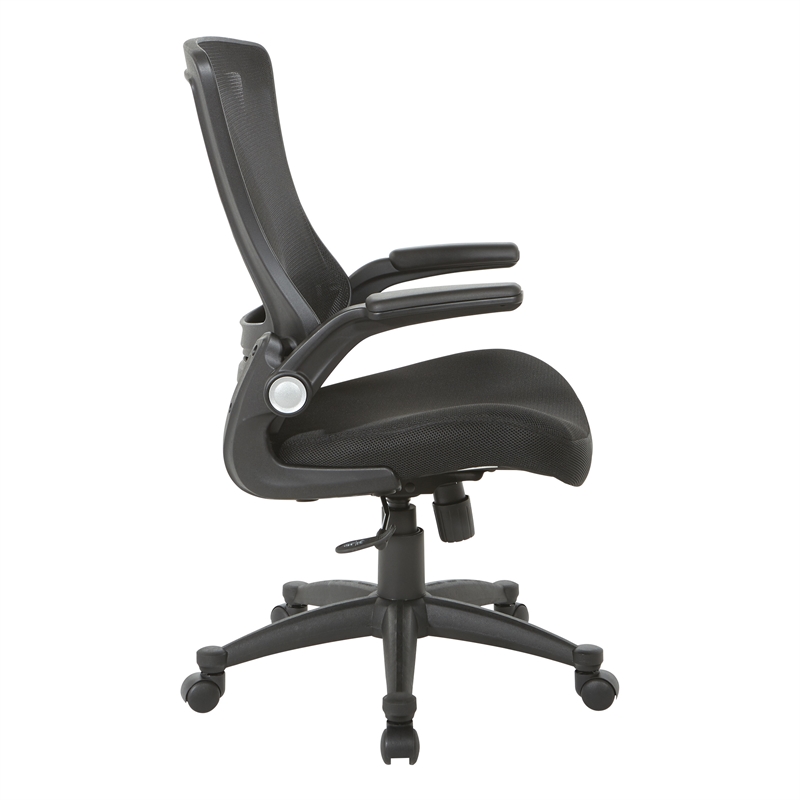 Scranton & Co Mesh Back Manager's Chair with PU Padded Flip Arms in Black