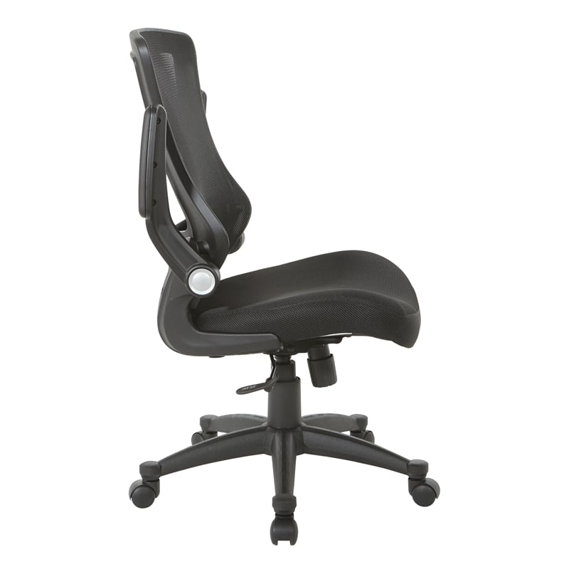 Scranton & Co Mesh Back Manager's Chair with PU Padded Flip Arms in Black