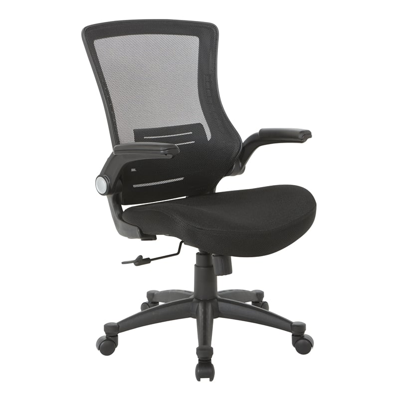 Scranton & Co Mesh Back Manager's Chair with PU Padded Flip Arms in Black
