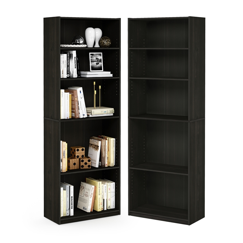 Scranton & Co Set of 2 5-Tier Bookshelf with Adjustable Shelf in Espresso