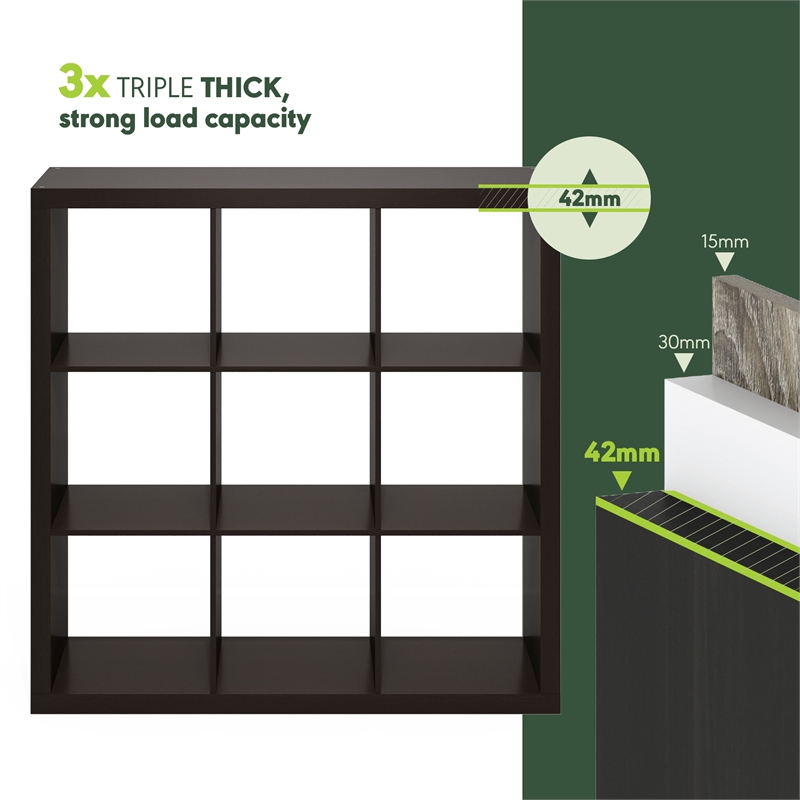 Scranton & Co 9-Cube Storage Organizer with Triple-Thick Frame in Black Oak
