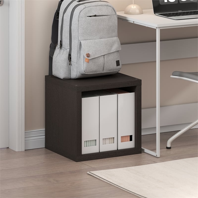 Scranton & Co Stackable 2-Tier Cube Bookcase with Open Back in Black Dark Oak