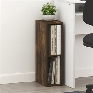 Scranton & Co 2-Tier 6&quot Wide Narrow Bookshelf with Closed Back in Amber Pine