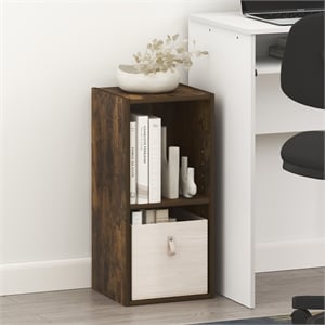 Scranton & Co 2-Tier 10&quot Wide Narrow Bookshelf with Closed Back in Amber Pine