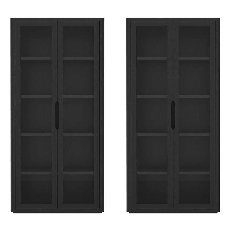 Scranton & Co 5-Shelf Modern Bookcase Cabinet with Glass Doors in Black Set of 2