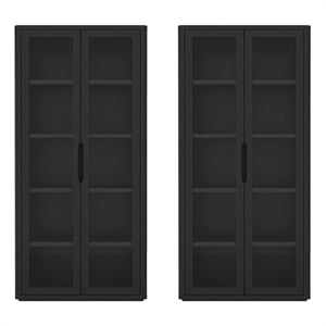 Scranton & Co 5-Shelf Modern Bookcase Cabinet with Glass Doors in Black Set of 2