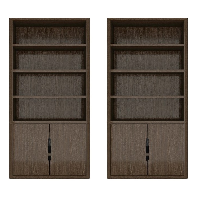 Scranton & Co 4-Shelf Bookcase Cabinet with Hidden Storage in Walnut Set of 2